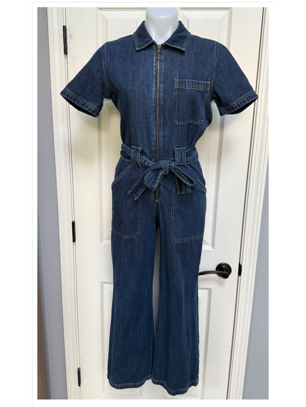 WRANGLER Denim Short Sleeve Wide Leg Romper Jump Boiler Suit Garage Coverall S